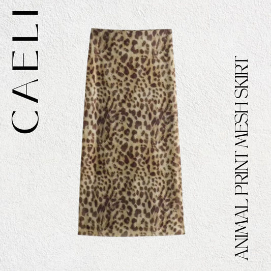 Animal print mesh skirt